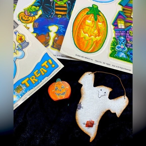 Halloween Lot Window Clings Decorations Tin Rustic Ghost Ornament Mini Pumpkin - Picture 2 of 10
